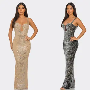 La Belle Chest Cutout Rhinestone Embellished Maxi Dress