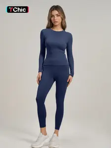 Women's Long Sleeve Sports Set, High Waist Leggings & Slim Fit Top, Ideal for Yoga, Exercise, Fitness, Comfortable Activewear, Yoga Clothes Set