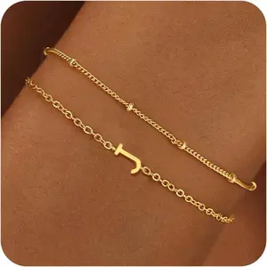 Gold Initial Bracelet for Women Trendy Jewelry - 18K Gold Plated Layered Letter Bracelet Dainty Gold Initial Charm Bracelet for Women Jewelry Gifts