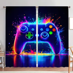 Game Controller Pattern Door Curtain, 1 Set Colorful Game Controller Print Door Curtain, Home Decoration Curtain for Living Room Bedroom, Room Divider Curtain