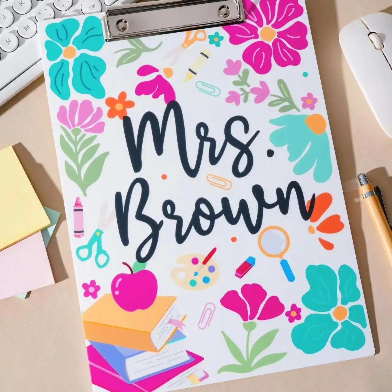 Personalized Florals Teacher Clipboard, Custom Name Acrylic Paper Clipboard,  Back To School Gift