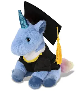 DOLLIBU 9-in Super-Soft Blue Unicorn Stuffed Toy - Graduation Gift with Removable Hat