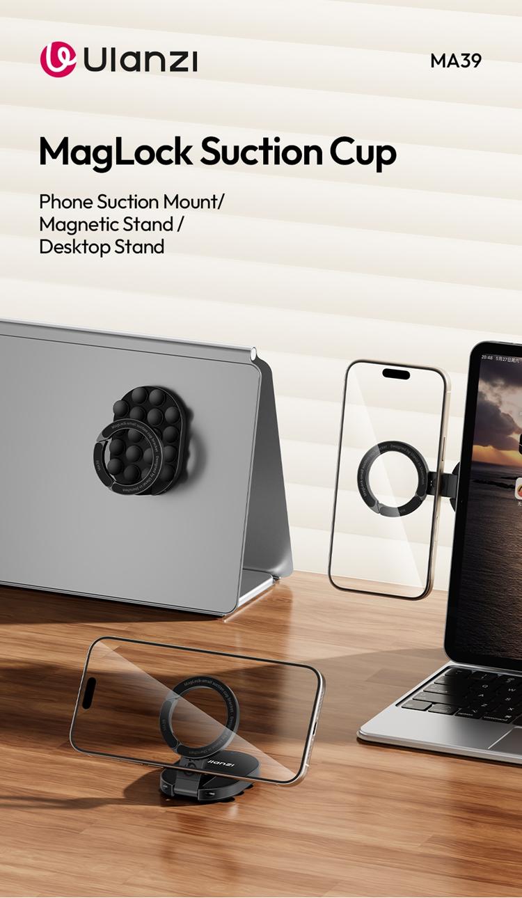 Ulanzi MA39 MagLock Suction Cup Phone Mount Desktop Stand for iPhone 17 16 15 14 with Suction Bottom for Wall Glass Ulanzi MA39 MagLock Suction Cup Phone Mount Desktop Stand for iPhone 17 16 15 14 with Suction Bottom for Wall Glass