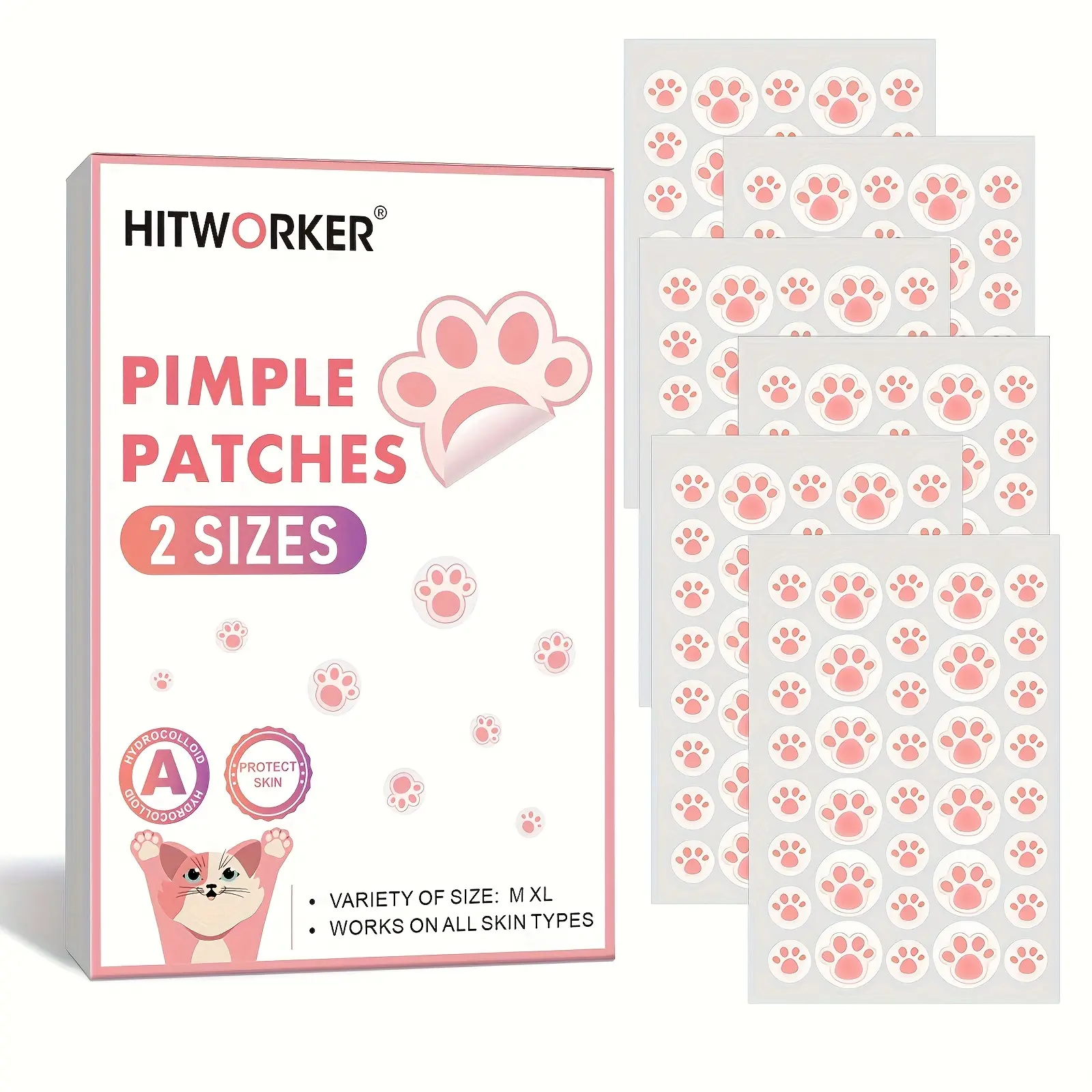 HITWORKER 216 Patches Hydrocolloid Acne Patches Blemishes Pimples Covering Patch Invisible Acne Patches 2 Sizes Variety of Size M XL Works on All Skin Types Clear Gentle Peel Sensitive