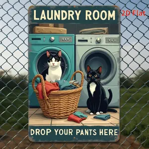 Vintage Laundry Room Metal Wall Sign Retro Tin Decoration Featuring Washing Machine and Cat Design Rustic 8x12 Inch Iron Decor for Bar Cafe Beach Villa and Farmhouse Indoor Outdoor