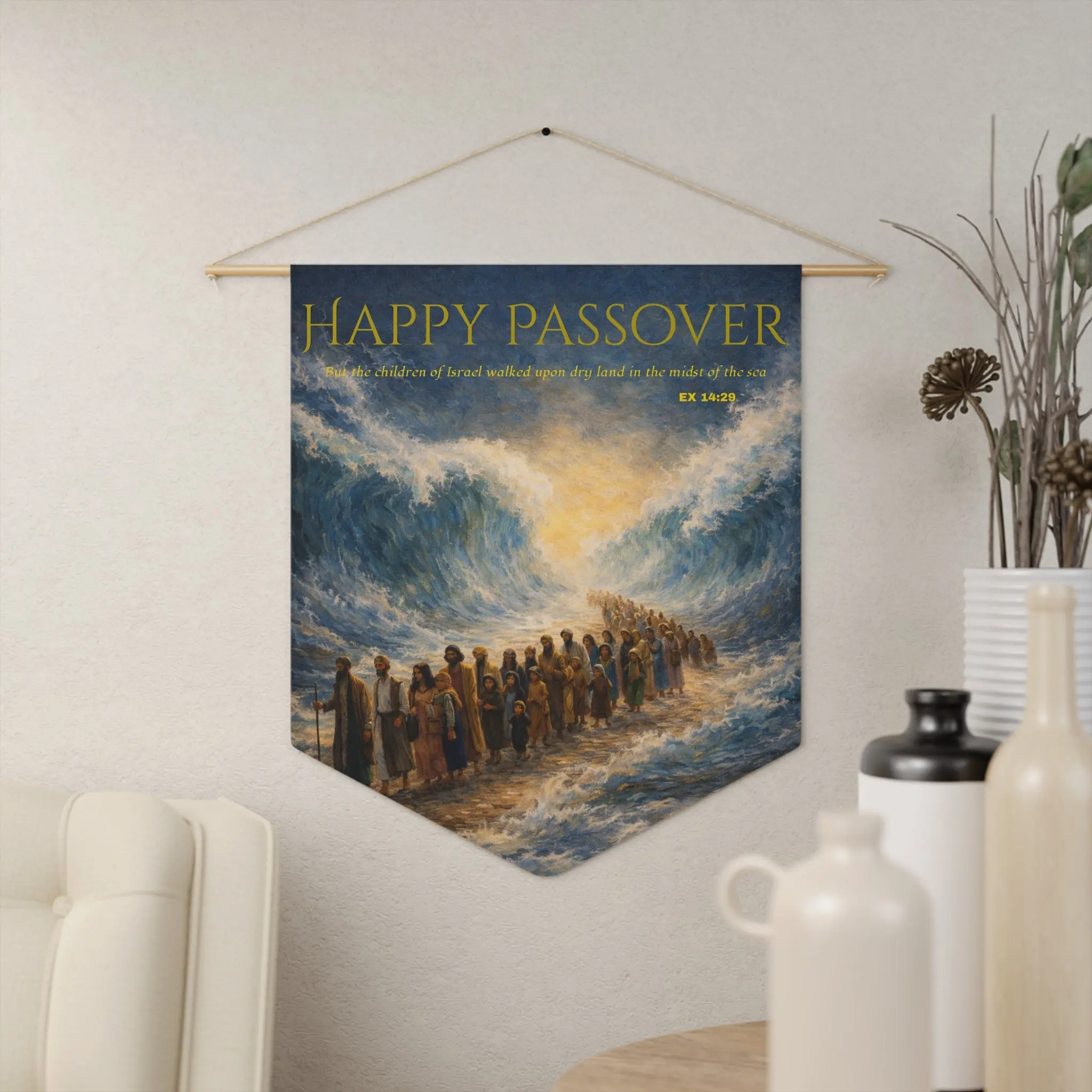 Happy Passover Pennant | Exodus Parting of the Red Sea Wall Banner