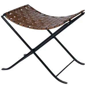 Butler Specialty Company Karma 17.5 in. Seat Height Foldable Woven Leather Stool, Medium Brown