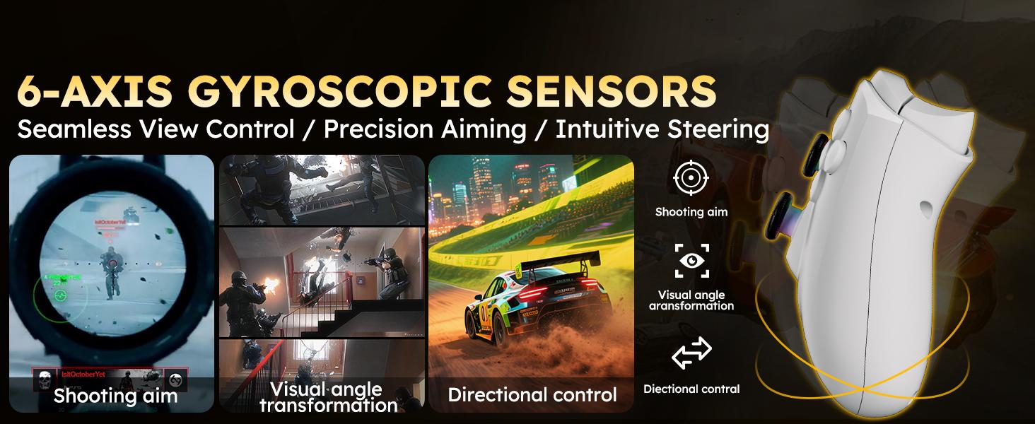 Interactive Screen Wireless Gaming Controller for PC/PS4/Switch/Android/iOS, Gamepad with Phone Clip for Gamers,4 Programmable/Turbo/6-axis Gyro/Dual Vibration/RGB Lighting/Wake-up/Wake-up/1000mAh