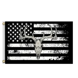 American flag, white tailed deer skull, hunting deer flag banner, Jolly Roger indoor outdoor blanket