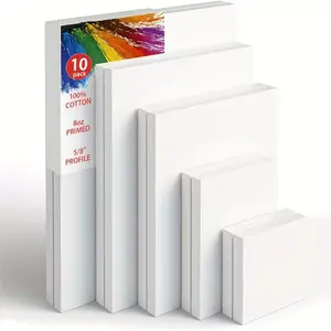 10 Pack Multi-Size Stretched Canvas Panels 11x14 9x12 8x10 5x7 4x4 White Blank 100% Art Canvas for Acrylic Watercolor Oil Painting Wet Dry Art Media