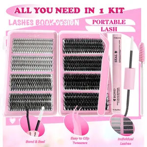 DIY Lash Extension Kit, Cosmetic Eyelash Extension, 10D/20D/30D/40D/50D/60D Mixed D Curl Lash Clusters, Includes Gentle Lash Glue, Tweezers & Lash Brush, Easy at Home Application, Beginner Friendly, Natural & Fluffy Look, Long Lasting