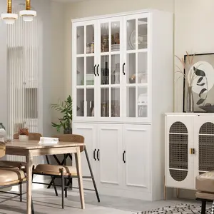 FUFU&GAGA 47.2"W Tall Storage Cabinet Kitchen Pantry Dining Cabinet Glass Doors Display Cabinet Bookcase Home Office Furniture Organization