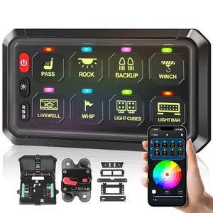 RGB 8 Gang Switch Panel with Bluetooth App Control, Turn On/Off Momentary Pulsed Multifunction 12V-24V Switch Panel for Truck Circuit Control Relay System Switch Panel for Car Boat Truck RV