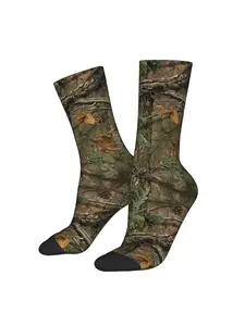 1pc Men'S Camouflage Tree Pattern Novelty Socks - All-Over Print Camo Design with BrownOrange Casual Comfy Socks