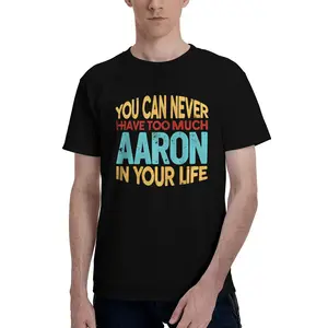 Men's Oversized Short-Sleeve Round Neck Graphic Tee - Vintage Aaron Pride Design, Bold Distressed Multicolor Text on Black, Premium Cotton Casual Menswear Top
