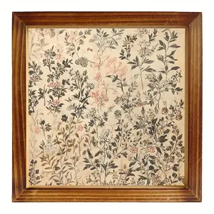 8x8 Inch Floral Botanical Wall Art with Wood Frame - Beige & Brown Muted Tones Vintage-Modern Minimalist Framed Panel, Horizontal/Vertical Hanging for Living Room, Bedroom, Kitchen - Mother's Day Gift, Housewarming Home Décor (Easy