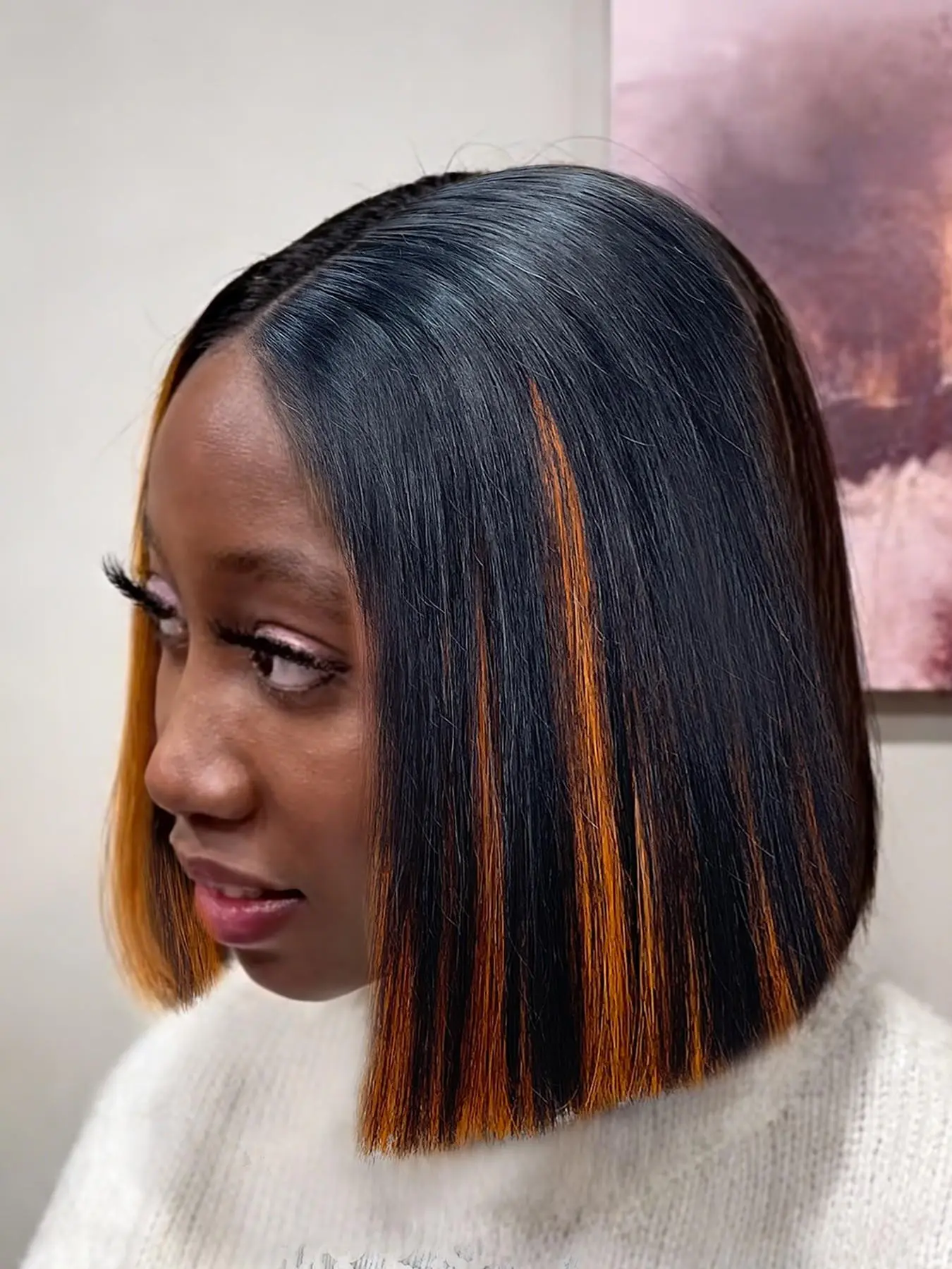 4x4 Lace Closure Wig Human Hair Double Drawn Straight Bob Pre-Plucked Lace Hairline, Mixed Color Blunt Cut Straight Bob Wig For Women Daily Trend Style
