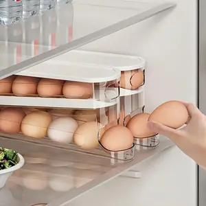 1 Piece Rolling Egg Storage Box, Double-Layer Automatic Egg Roller, Refrigerator Egg Dispenser, Keep Eggs Fresh, Suitable for Refrigerator, Cabinet and Storage Compartment, Kitchen Storage and Organization