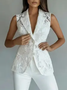 Women's Suit Vest with Lace Design, Fashionable and Versatile, Elegant and Chic, Perfect for Cross-Border Shopping, European and American Style