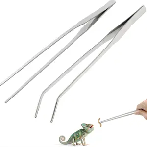 Stainless Steel Reptile Feeding Tongs, 10.6 Inch Straight & Curved Tweezers for Aquariums, Terrariums, Bearded Dragons, Snakes