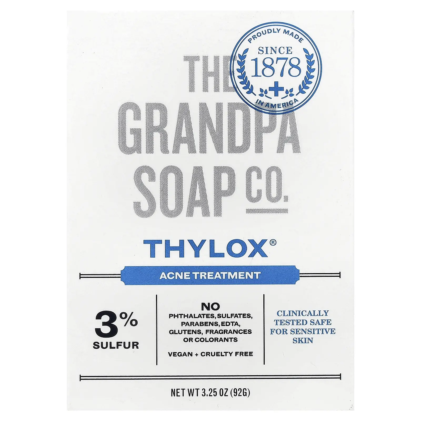 The Grandpa Soap Co. Face & Body Bar Soap, Thylox® Acne Treatment, 3.25 oz (92 g) | HSA/FSA Eligible