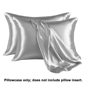 2-Pack Satin Pillowcases, Silk-Like Texture, Hair & Skin Care, Ultra-Soft Cool Pillowcases, Envelope Closure, Unisex Home Gift, Silver Color