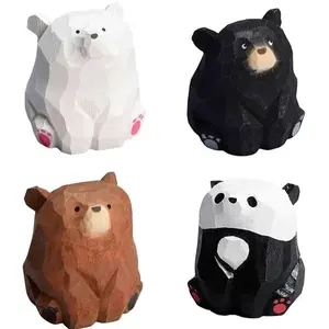 Wooden bear decorations, 1 cute bear statue, mini bear ornaments, desktop decorations for home offices, room decoration, and home decoration