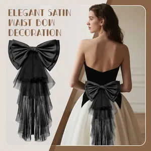 Big Bow Belt for Women, Elegant Double-Layer Tulle Satin Waist Bow for Dress, Bridal Shower Bachelorette Party Accessory