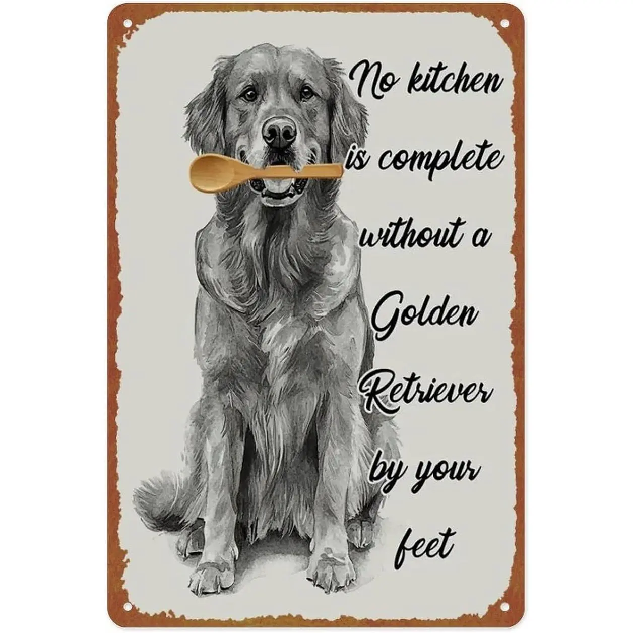 Vintage Golden Retriever Aluminum-Based Home Sign - 8x12 in Decorative Metal Wall Art, Pre-Drilled Holes, Funny Pet Decor for Kitchen, Ideal Gift for Pet Lovers, Aluminum-Based Home Signs