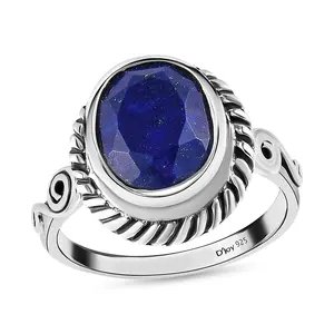Handmade 925 Sterling Silver Oval Natural Blue Lapis Lazuli Crystal Chakra Reiki Healing Oxidized Statement Solitaire Ring Stylish Vintage Jewelry Cttw 2 Costume Jewelry Women Christmas Gifts