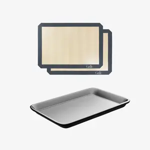 Silicone Baking Mat Sheet 2-Piece(16.5" x 11.6"Inch)&Baking pan（16.5" x 11.6"Inch）set,Reusable & Nonstick Bakeware Mats for Cookies, Carbon Stee,Tray Bakeware Sets , Oven Safe Baking Set , Cookie Sheet Pans ,Food-Safe Tray Utensils