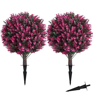 Set of 2 Artificial Rose Boxwood Hedge Balls, UV Protection Outdoor Plant, Ground Anchors Included, Garden Decor (rose ), Artificial Flower Plant, Artificial Outdoor Flowers