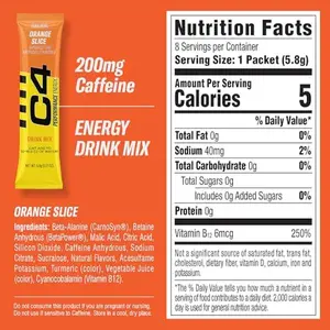 C4 Performance Energy, Orange Slice Drink Mix, 200mg Caffeine, Zero Sugar, NSF (2 Boxes, 16 Sticks)