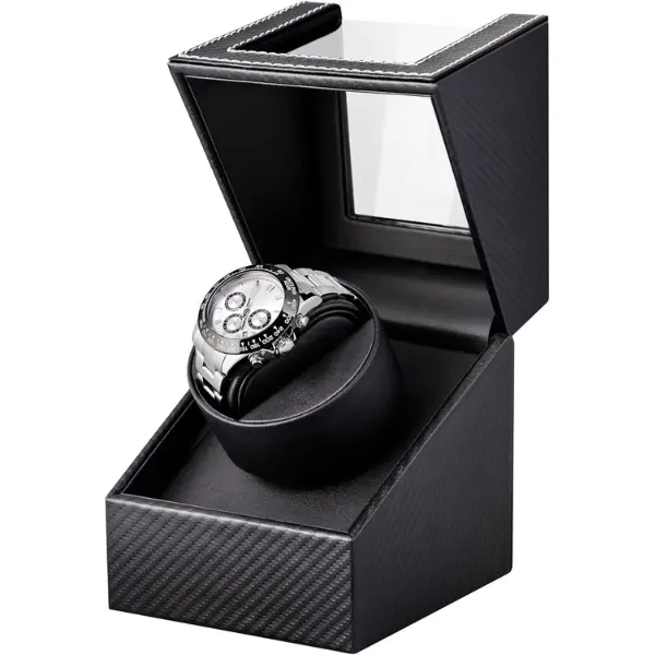 Single Watch Winder Box for Automatic Watches, Quiet Rotating Watch Winder with Compact Display & Storage Case