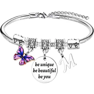 Inspirational Gifts Initial Bracelets For Women  Butterfly Bracelets Charm Bracelets For Sister Daughter Granddaughter 26 Letters Alphabet Bracelets