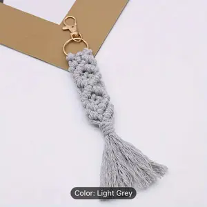 Macrame Lanyard Keychain with Tassels - Boho Bag Charms, Cute Handcrafted Accessories for Car Key Purse and Phone Wallet
