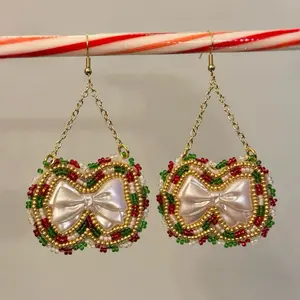 Handmade Ojibwe Christmas Bow Earrings