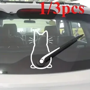 1/3pcs Wiper Sticker 13in Reflective Cartoon Cute Personality Creative Cat Multicolor Windshield Wiper Car'S Exterior Decoration