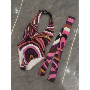 Luxury Design Women's Pink Scarf Swimsuits Sexy 3 Pieces Bikini Set Designer Brand Lady Beach Sports Swimwear