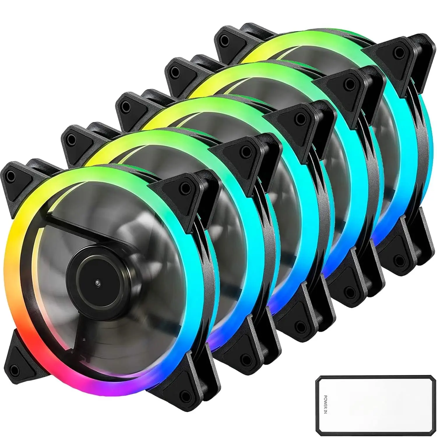 120 mm RGB Case Fan 5-Pack, Quiet High Airflow 6pin LED Fan with Hydraulic Bearing, Bright and Colorful, Equipped with Rubber Pads for PC Cases