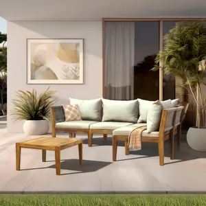 Steven 5-Piece Acacia Handwoven Rattan Modular Patio Sectional Set