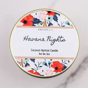 Havana Nights – 8 oz Coconut Apricot Wax Candle in Gold Tin Jar (Topped with Dried Flower)