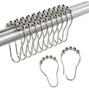 Shower Curtain Rings, Set of 12, Rust-Resistant Metal Shower Hooks Ring Shower Rings for Curtain Rolling Shower Curtain Hooks for Bathroom Shower Rod Shower Curtain Hangers, Nickel