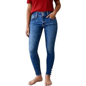 Flamingals Wash Studded Hem High Waist Skinny Jeans Womenswear Stretchy 28.0" Inseam
