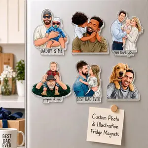 Personalized Portrait From Photo Dad And Kids Magnet: Custom Dad Photo Magnet, Fathers Day Gift For Dad, Gift For Husband, New Dad Gift