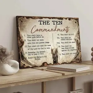 Wooden Frame Canvas Ten Commandments Poster, Modern Art Bedroom Decor, High-Definition Wall Decoration, Hanging Wall Art, Affordable Gift Idea