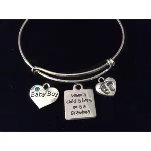 When A Child Is Born So Is A Grandma Expandable Charm Bracelet Baby Boy Silver Adjustable Bangle Grandmother Gift New Baby
