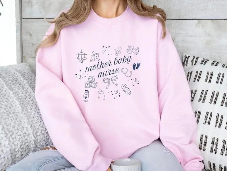 Mother Baby Nurse T-Shirt / Sweatshirt & Hoodie, MBU t-shirt , Nursing Grad shirt , RN tee shirt OB L&D Nurse, Mother Baby Unit Nursing Student Cotton Fabric