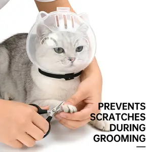 Cat Anti-Bite Head Cover Clear Design Prevents Scratches During Nail Trimming Bathing Grooming & Vet Injections Adjustable Secure Straps Escape-Proof Fits Most Cat Sizes