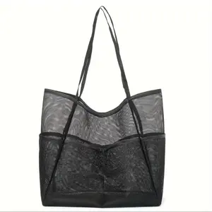 One shoulder beach bag with grid waterproof design, quick drying, easy maintenance, essential for beach vacation Durable Tote Mesh Tote Bag